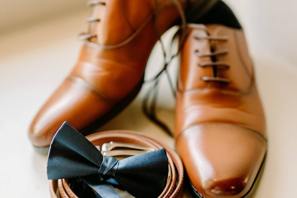 Groom shoes bowtie and belt