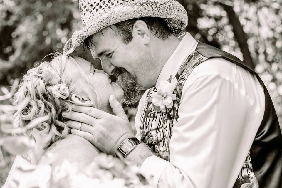 Bride and groom smiling