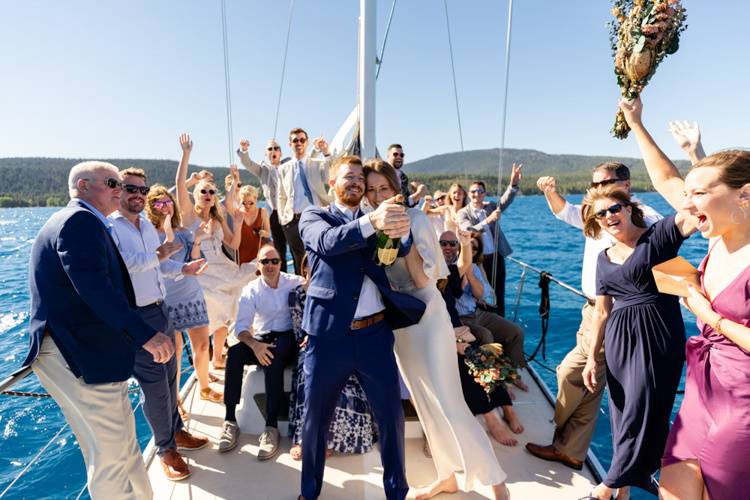 Lake Tahoe sail boat wedding