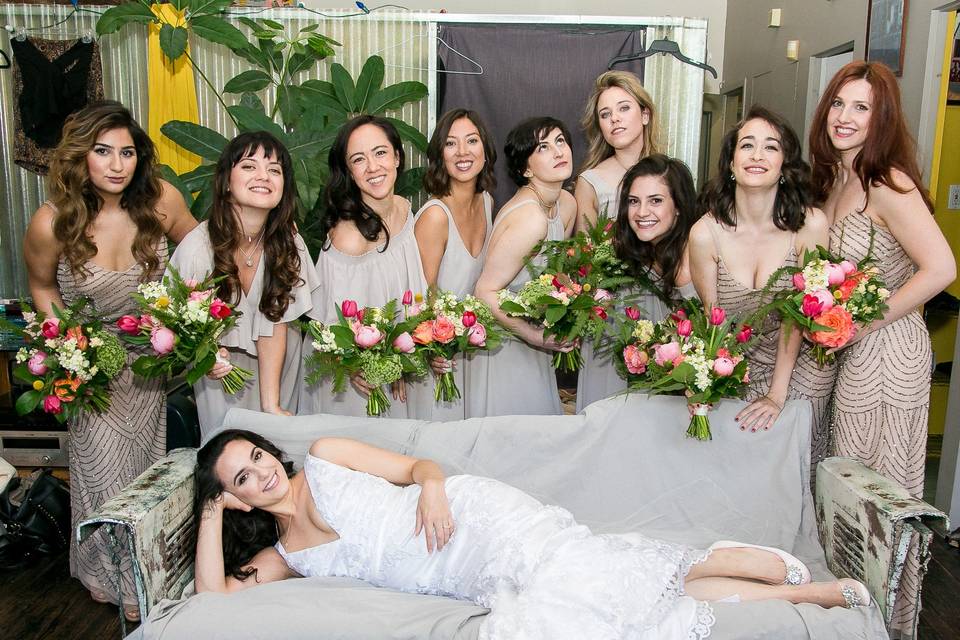 Bride with bridesmaids