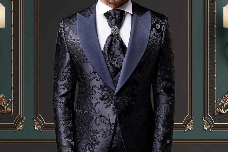 Navy Floral Peak lapel Tuxedo