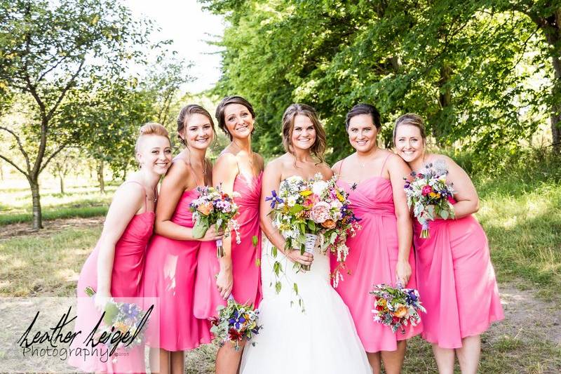 Bridesmaids and bride