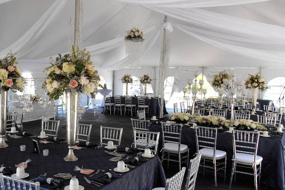 Tent draping and centerpieces