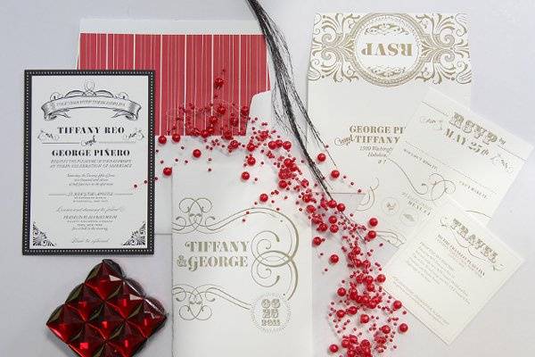A gorgeous custom invitation suite combines elements from vintage posters as well as French and circus accents!