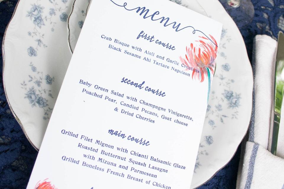 Menu with minimal floral design