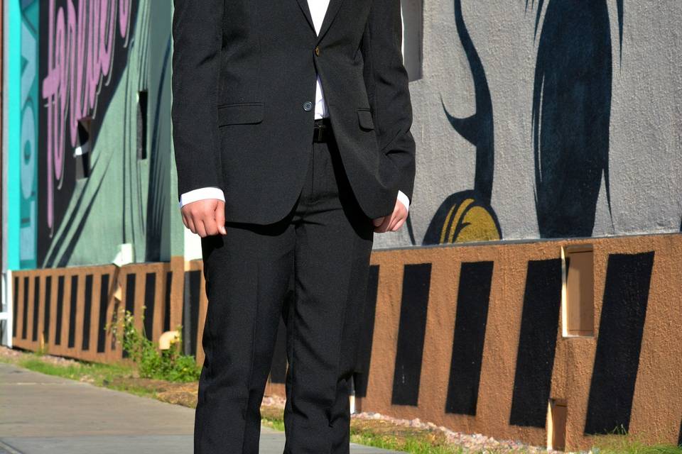 Slim Fit Vested Suit with a Bowtie.