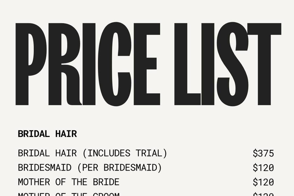 Pricing Sheet & Packages