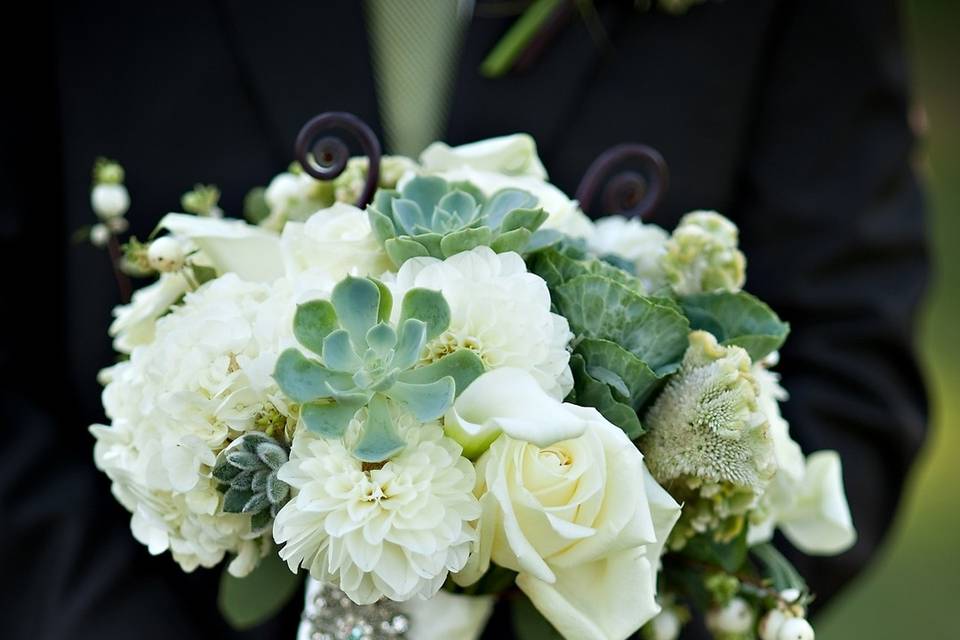 White and green bridal bouquet. Stout Photography.
