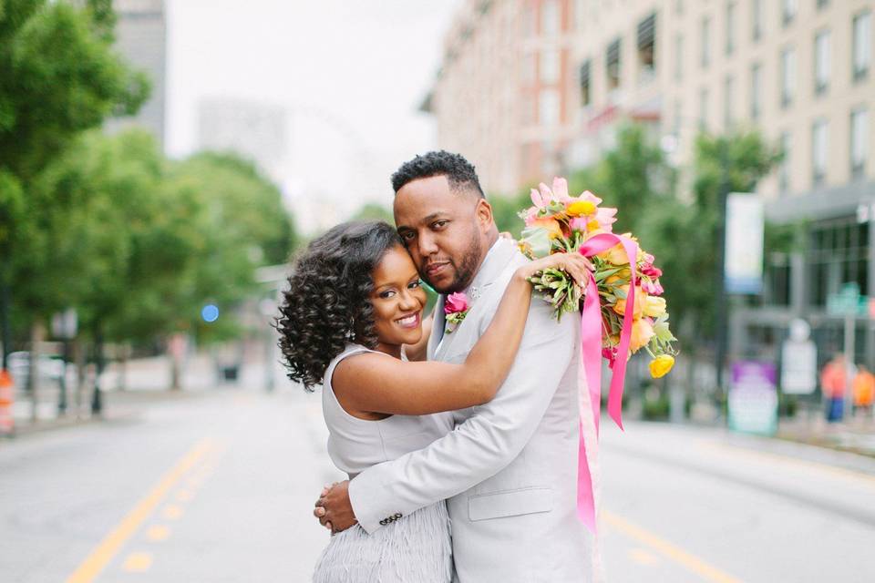 Colorful engagement session outfits at the Terminus 330