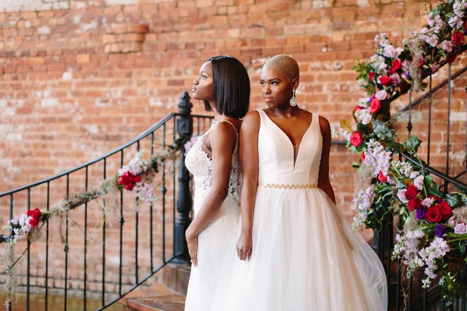 Bride and bride photo session at the Old Cigar Warehouse