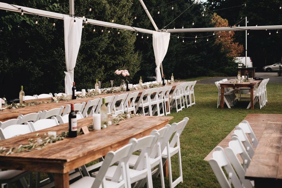 Farm Tables And Resin Chairs