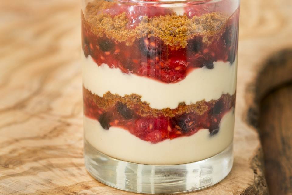 Berry trifle with ginger snap crumbs