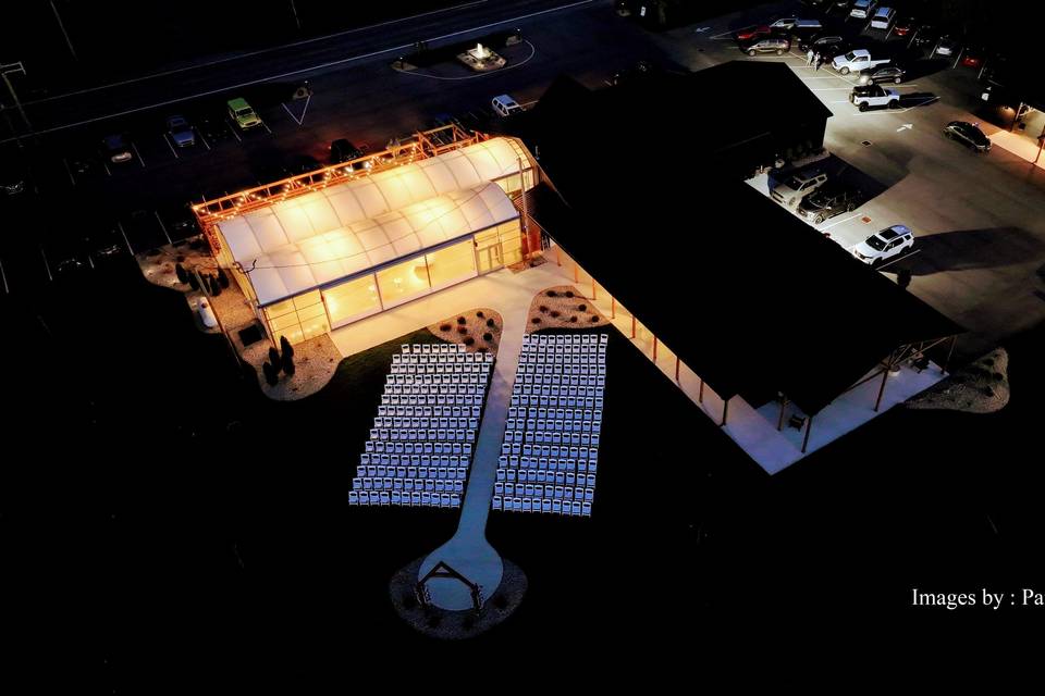 Courtyard Aerial at night