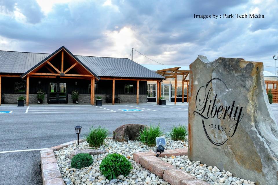 Stone sign and front