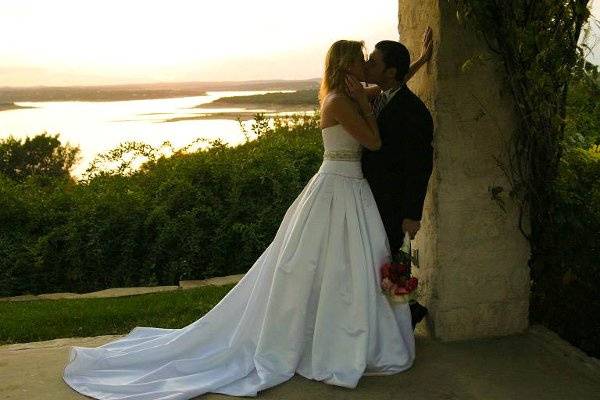 Bride and groom kissing