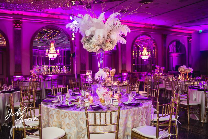 Table setting with pink uplighting