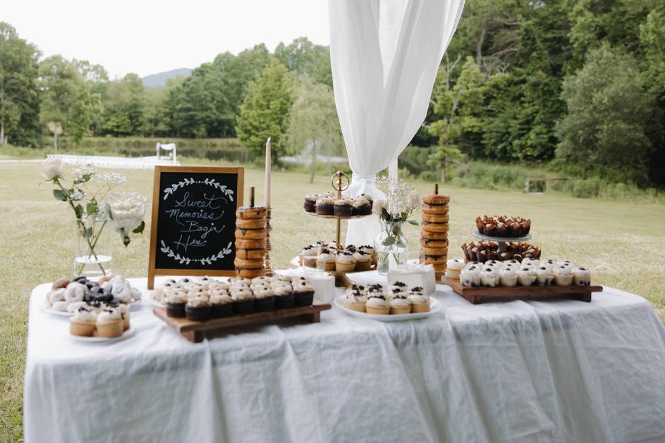 Dessert station inside tent