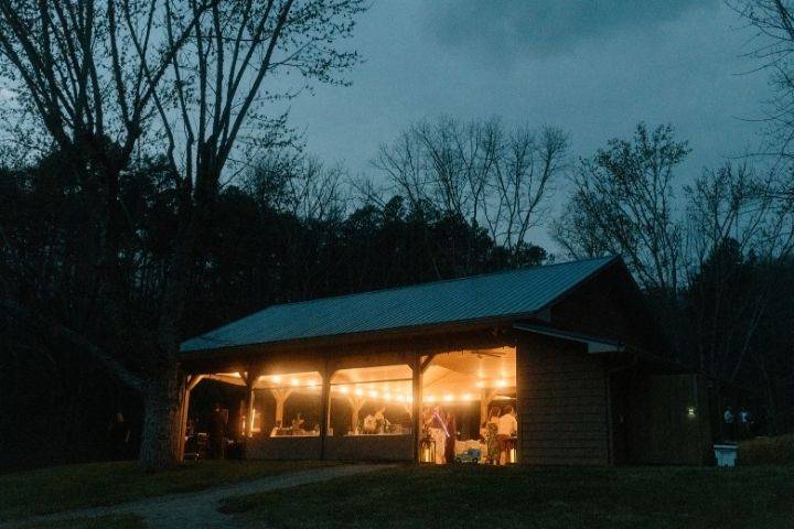 Pavilion lit up at night