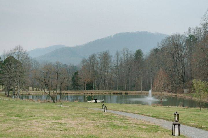 Pond with Lanterns on Walkway