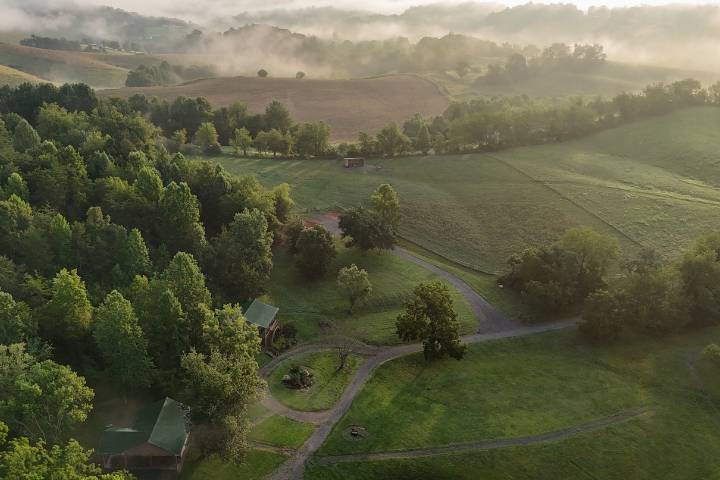 Aerial of cottage and pavilion