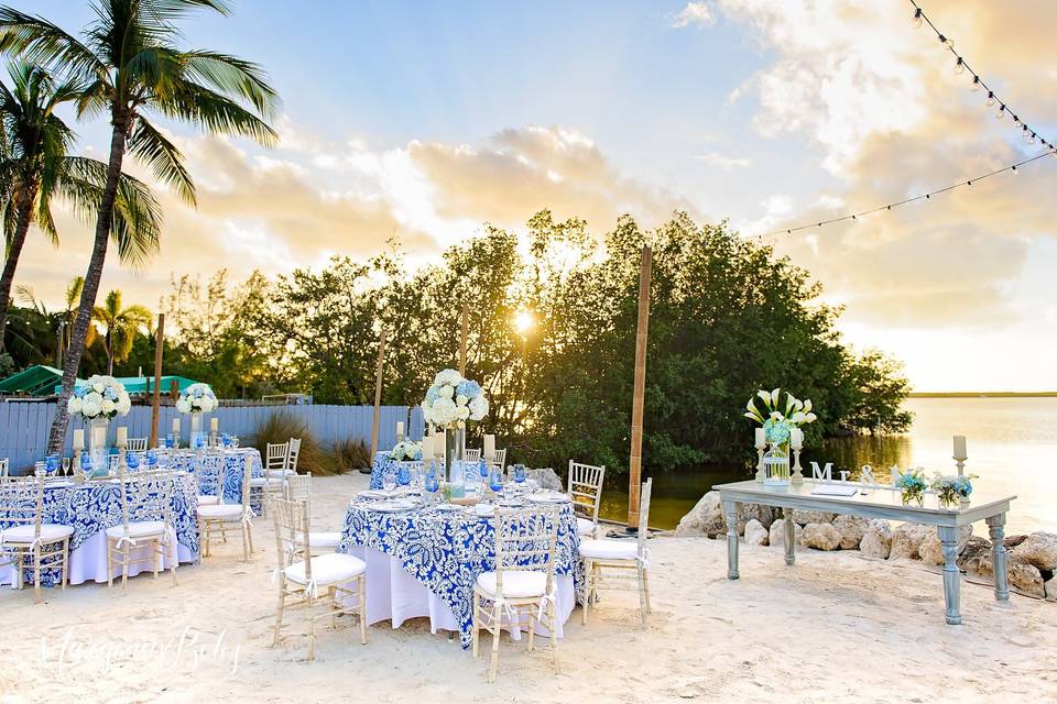 Beach wedding reception setup