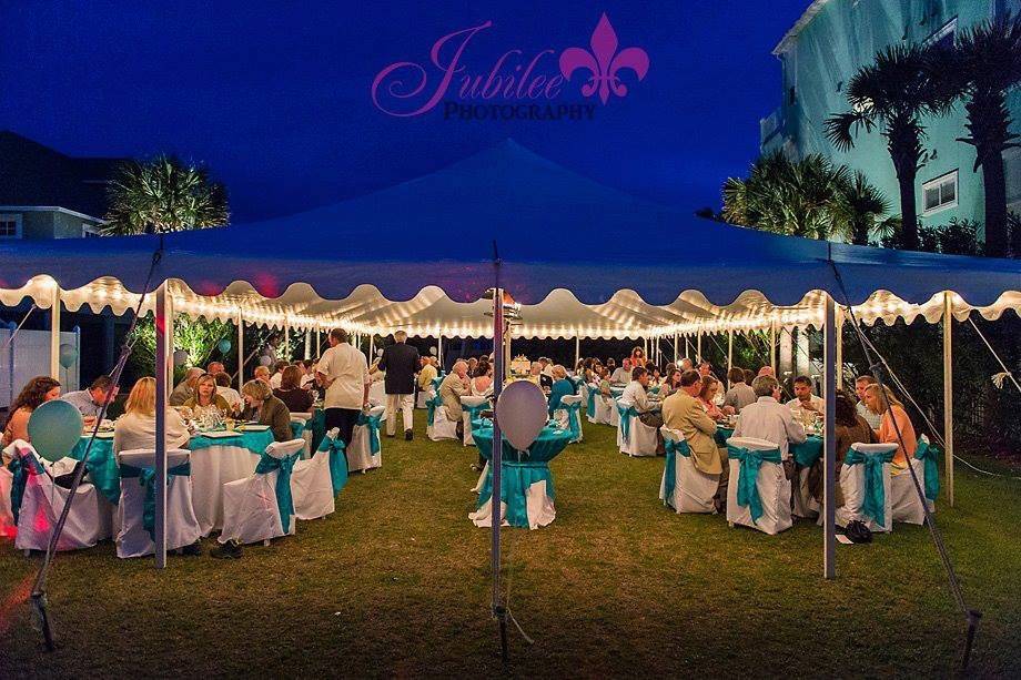 Reception tent in the evening