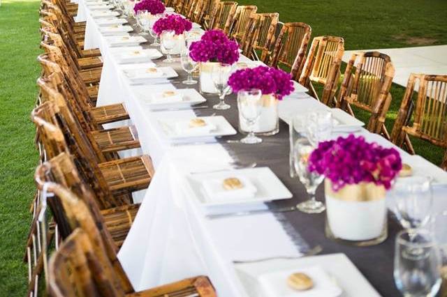 Long table setup and floral decor