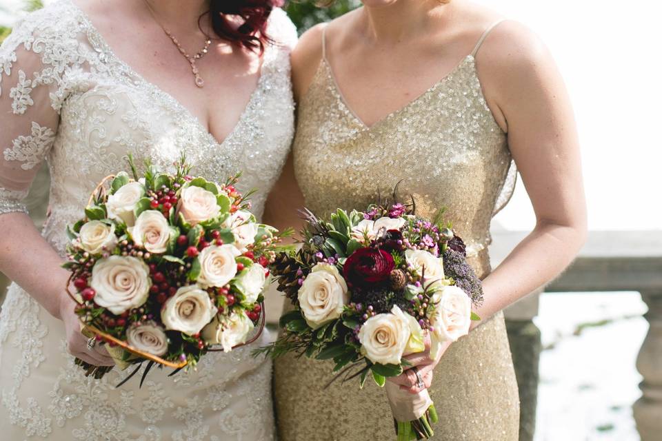 Bride and bridesmaid