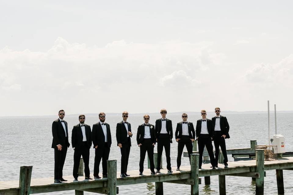 Groomsmen on dock