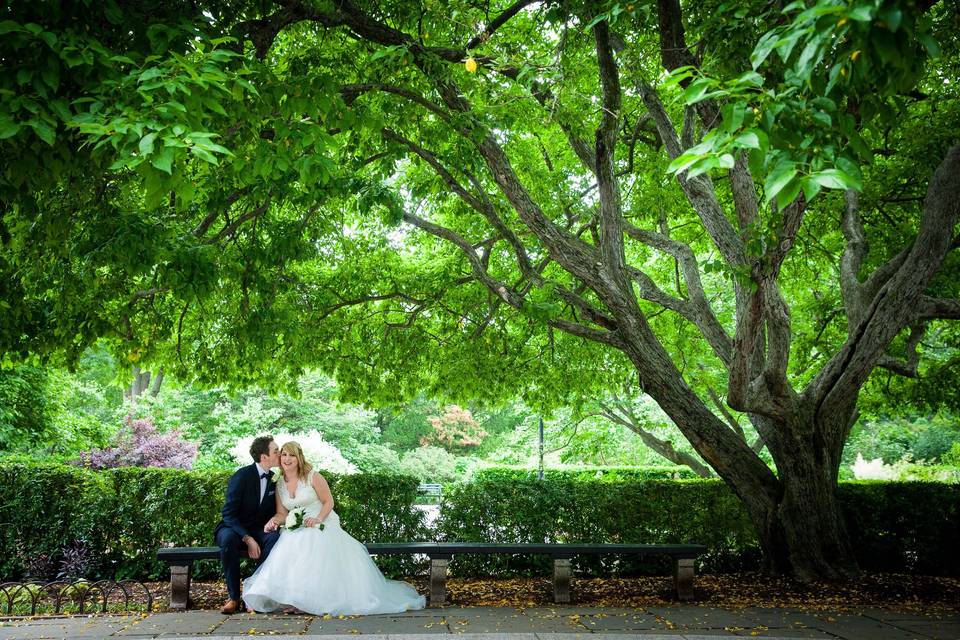 Kissing on the bench