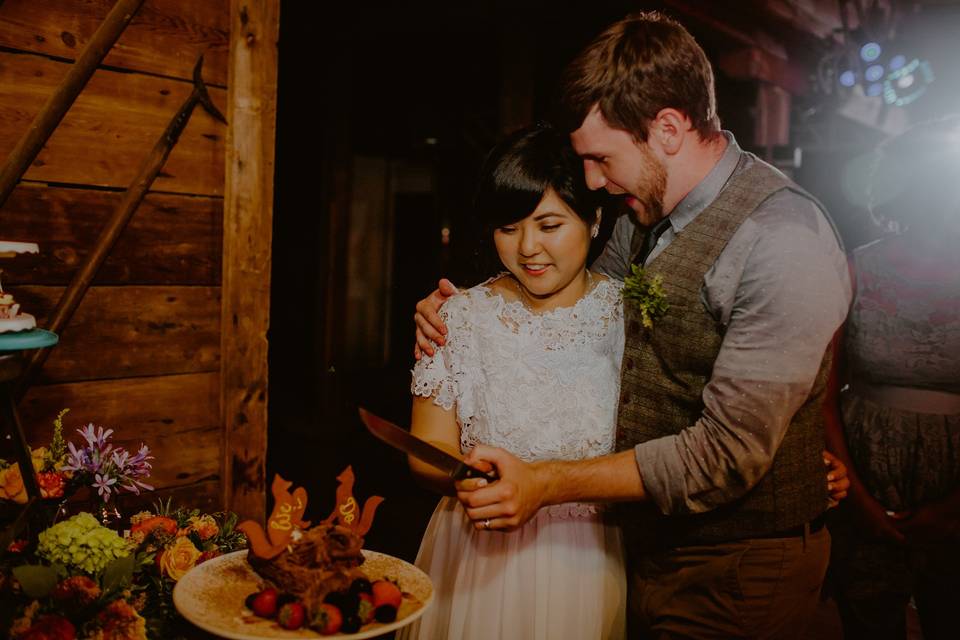 Groom holding bride