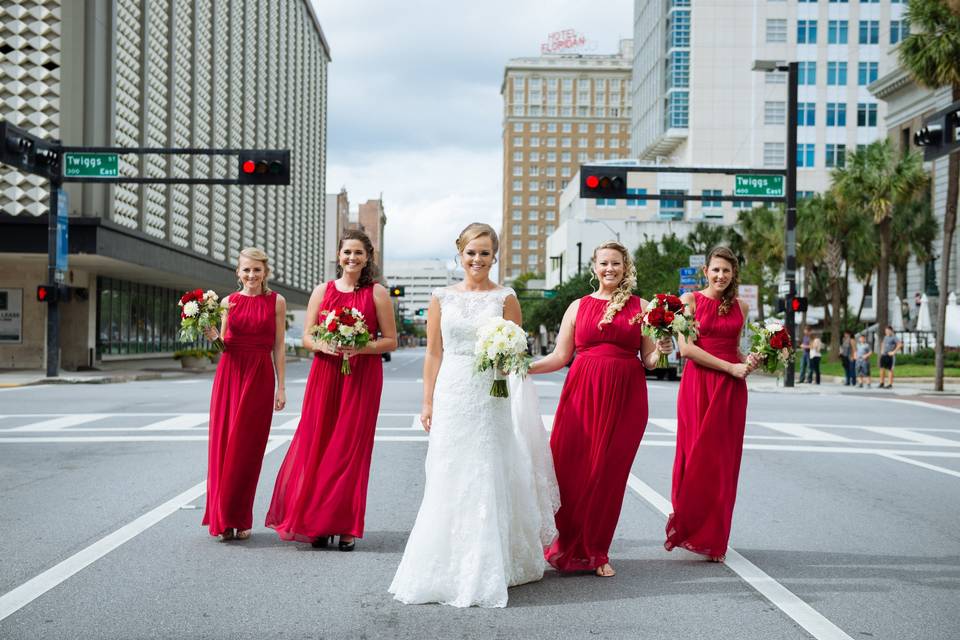 Bride and bridesmaids