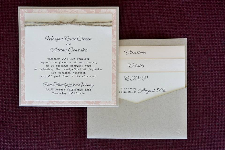 Square pocket card with twine