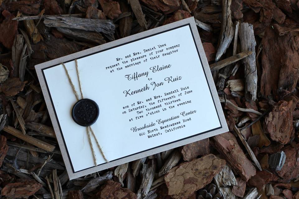 Landscape pocket card with twine and wax seal