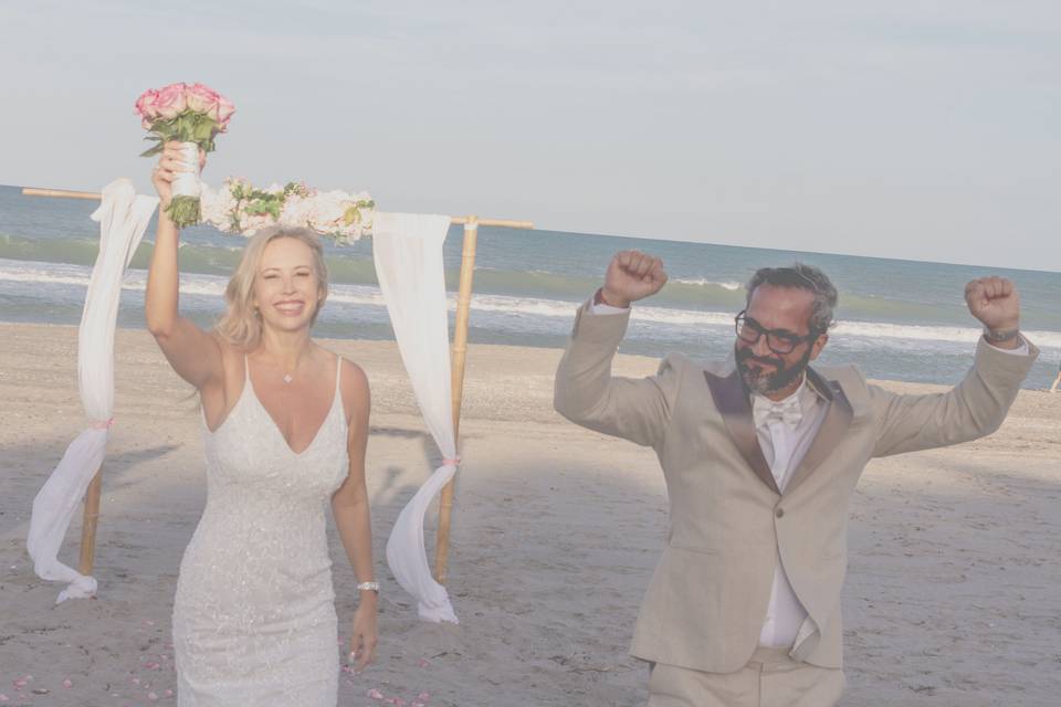 A happy couple on the beach