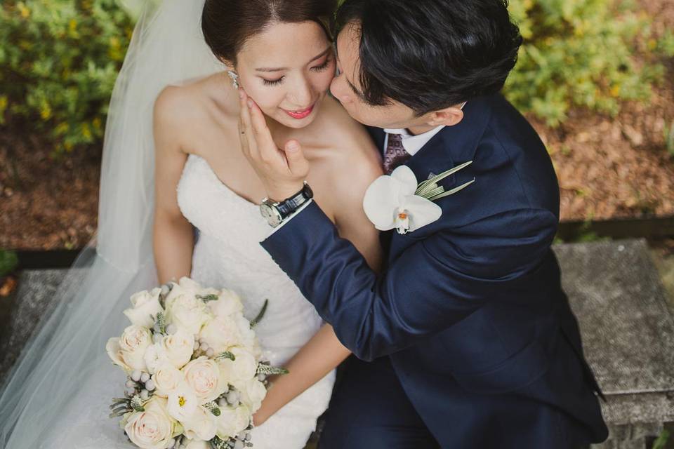 Top down portrait of newlyweds