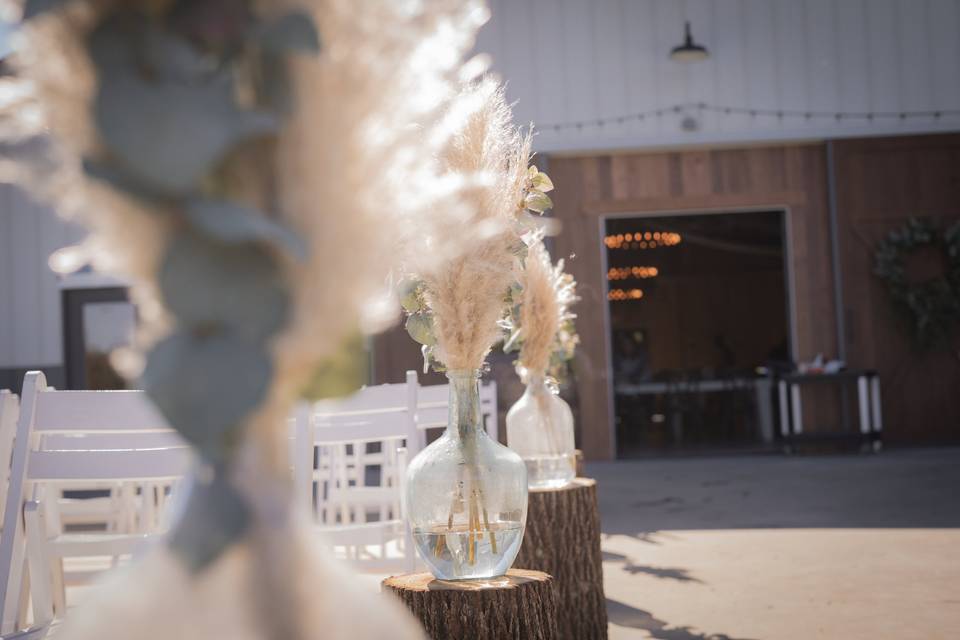 Pampas grass in large vases