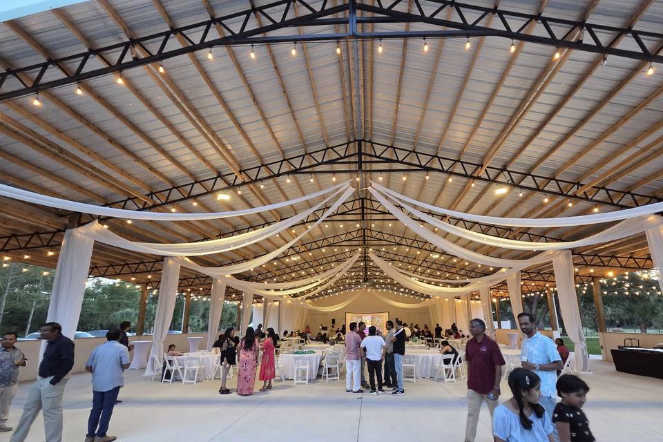 Road view of grand barn