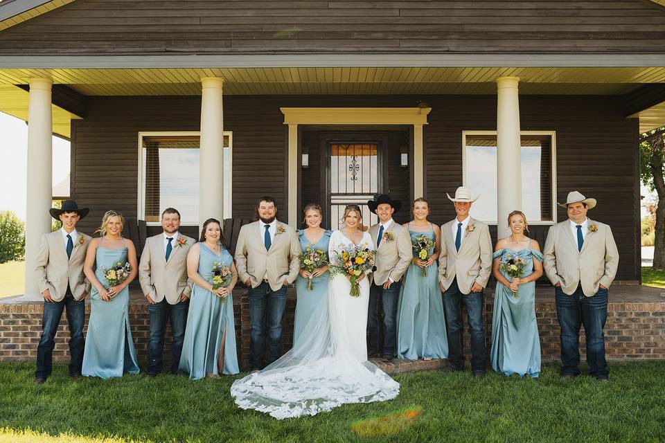 Bridal party on lawn
