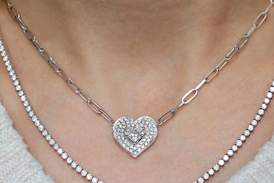 Heart diamond tennis necklace