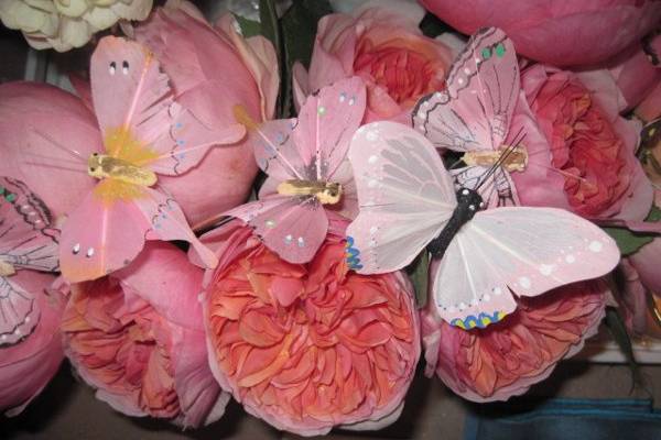 pink peonies with butterflies