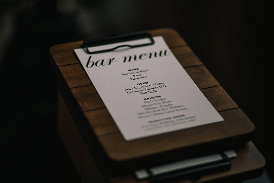 Bar menu