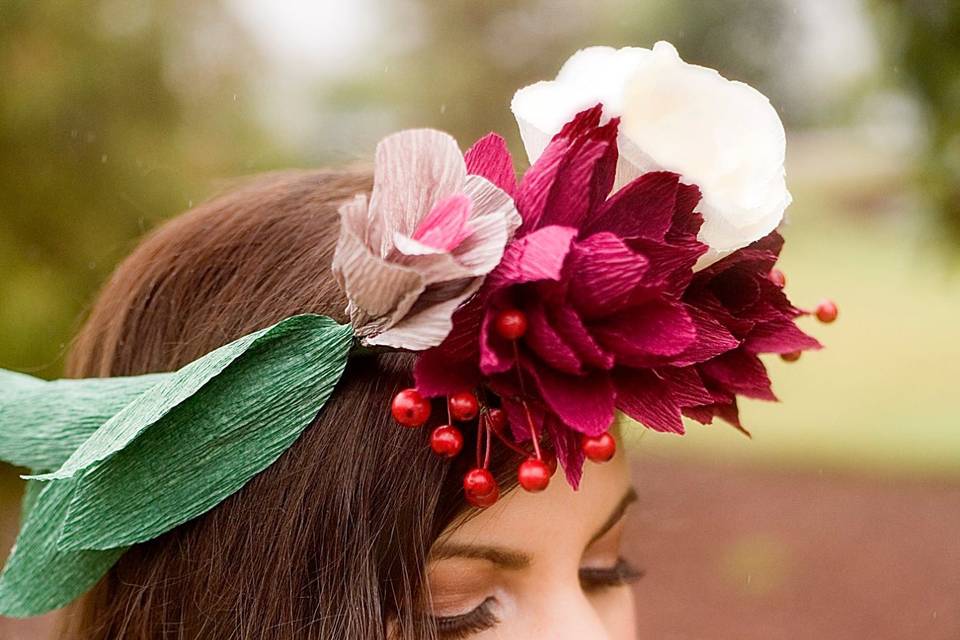Fall Bridal Flower Crown - Dahlias, Cranberries and Garden Roses