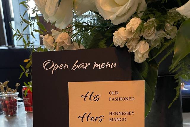 Signature cocktail menu