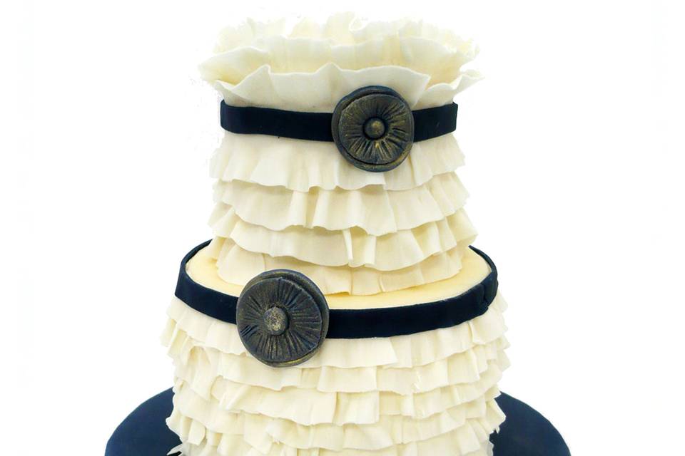 Navy and Ivory Ruffled Cake