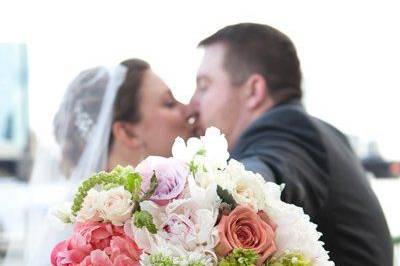 Newlyweds and the bridal bouquet