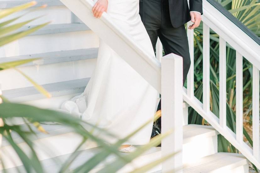 Couple kissing on a staircase