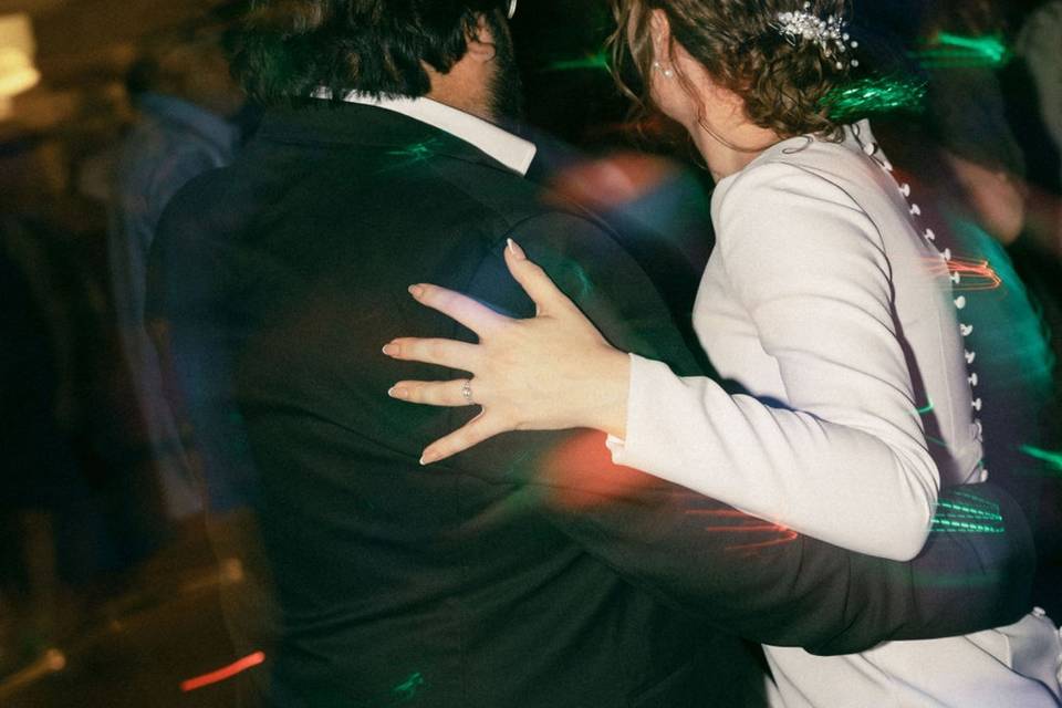 Bride and groom dancing