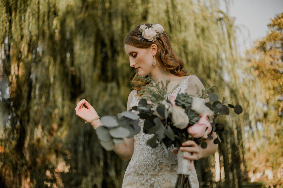 Holding a bouquet