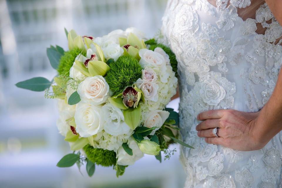 The bride holding her bouquet